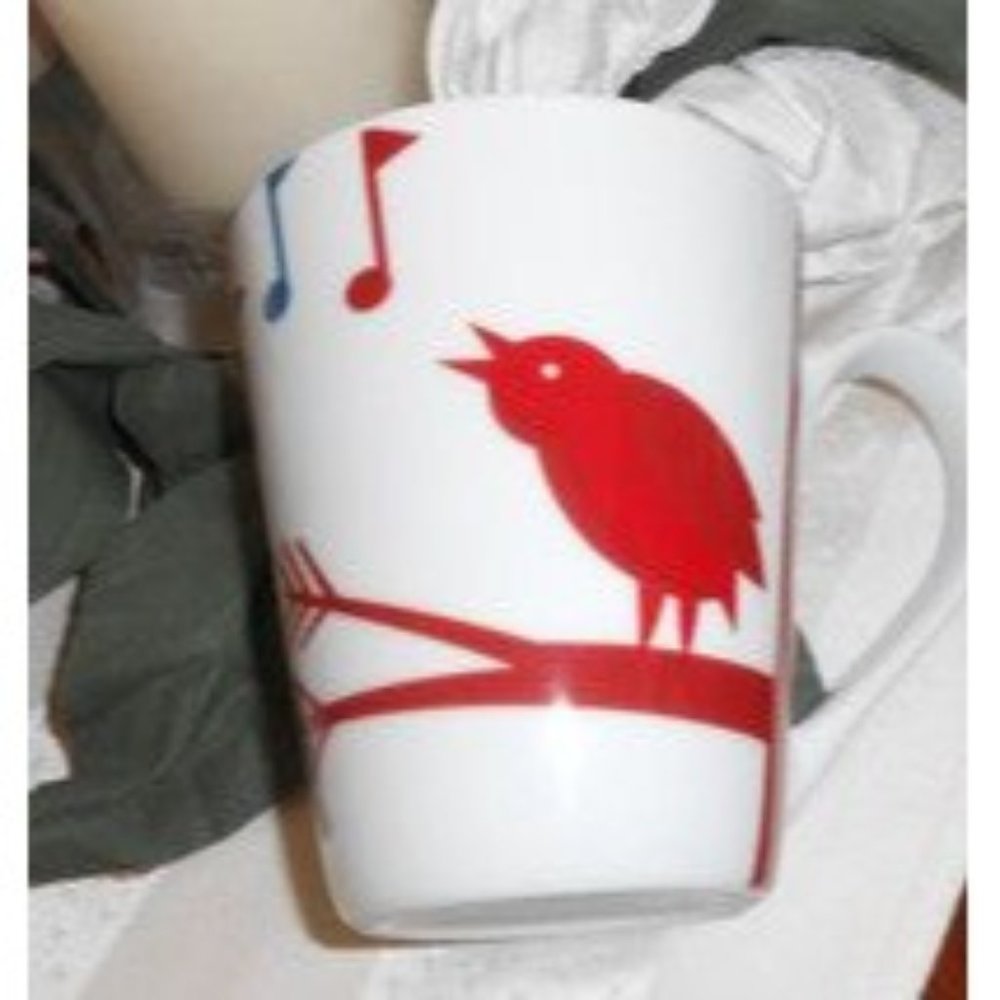 Starbucks Coffee Company 2012 Red Bird Singing Music Musical Notes Cup Mug
